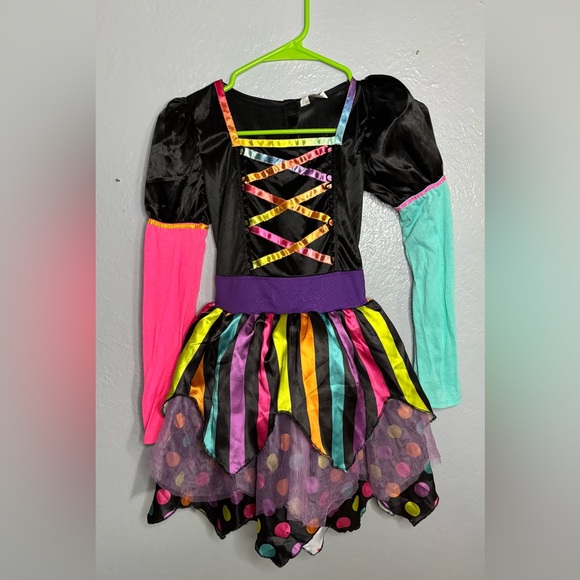 Girls Sz M 8-10 Miss Matched Witch Rainbow Dress Costume - Picture 2 of 6